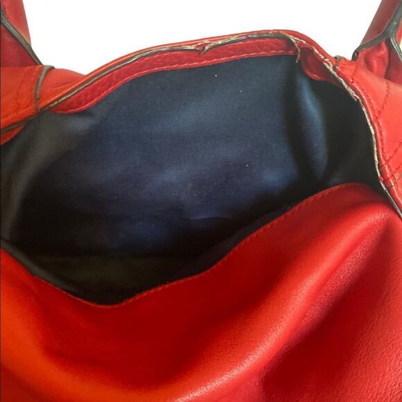 B. MAKOWSKY Red Leather Gold Hardware Tall Handles  Shoulder Bag Tote - Picture 6 of 12